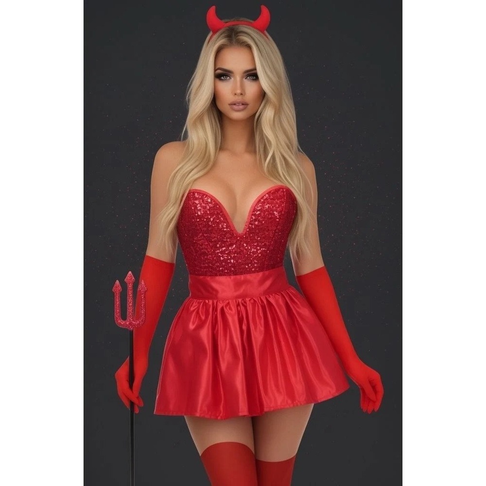 Daisy Corsets Top Drawer 5PC Premium Devil Corset Costume XS Skirt Pitchfork NEW